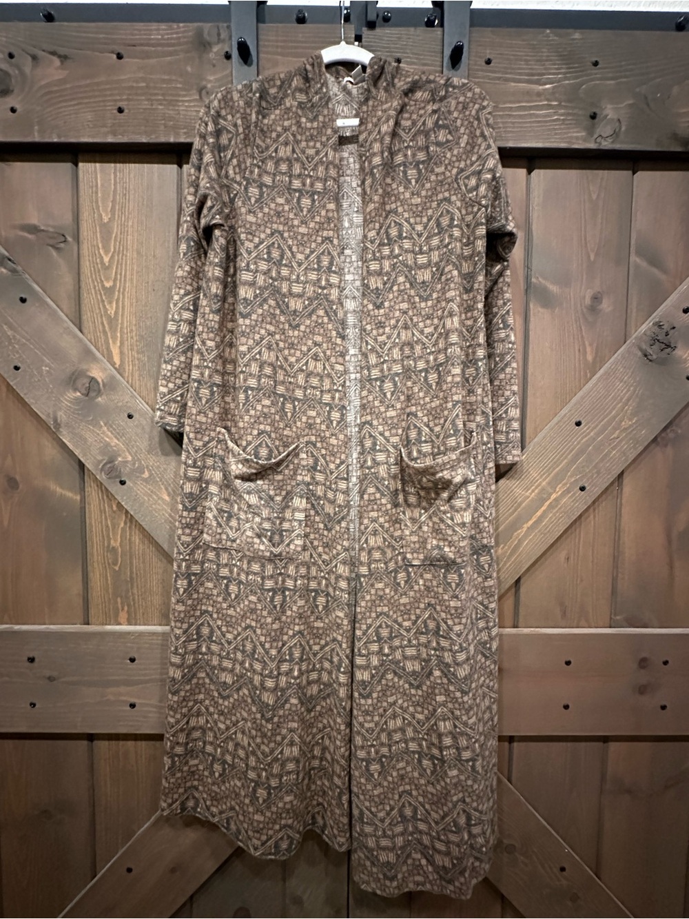 Brown Patterned Maxi Cardigan Sweater